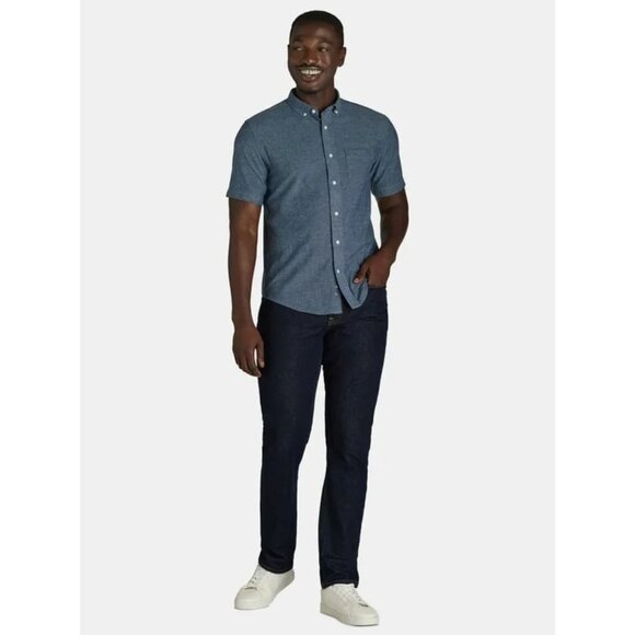 George Men's & Big Men's Short Sleeve Poplin Button-Up Shirt, Sizes S-3XL - Picture 2 of 4